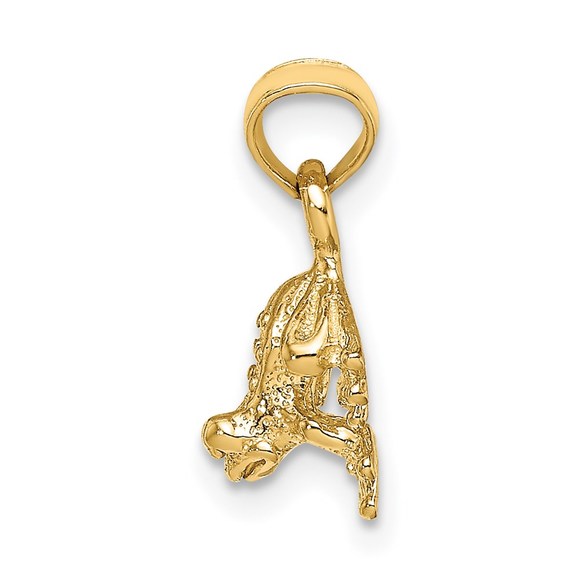 14K Yellow Gold 3-D Textured Mini Frog Facing Down Bracelet or Necklace Charm